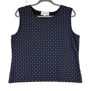 Vintage Casual Corner Annex Sleeveless Blouse Top XL Navy Y2K 90s Crop AOP
